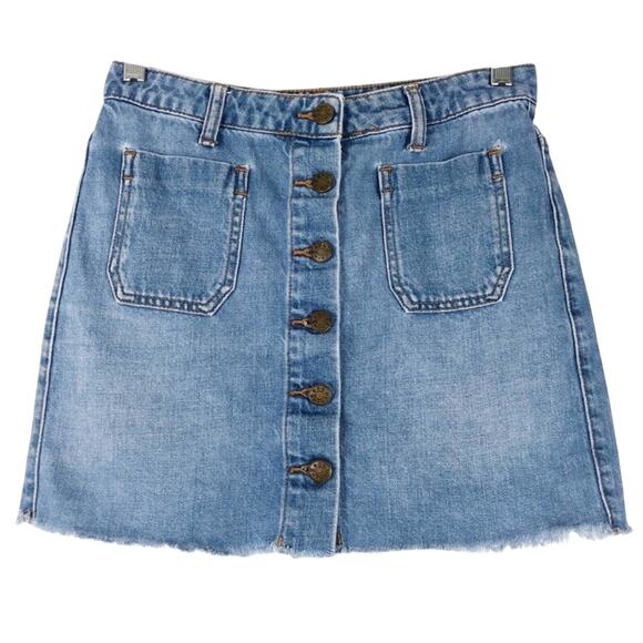 Urban Outfitters Denim Raw Hem Button Down Skirt - Picture 1 of 4